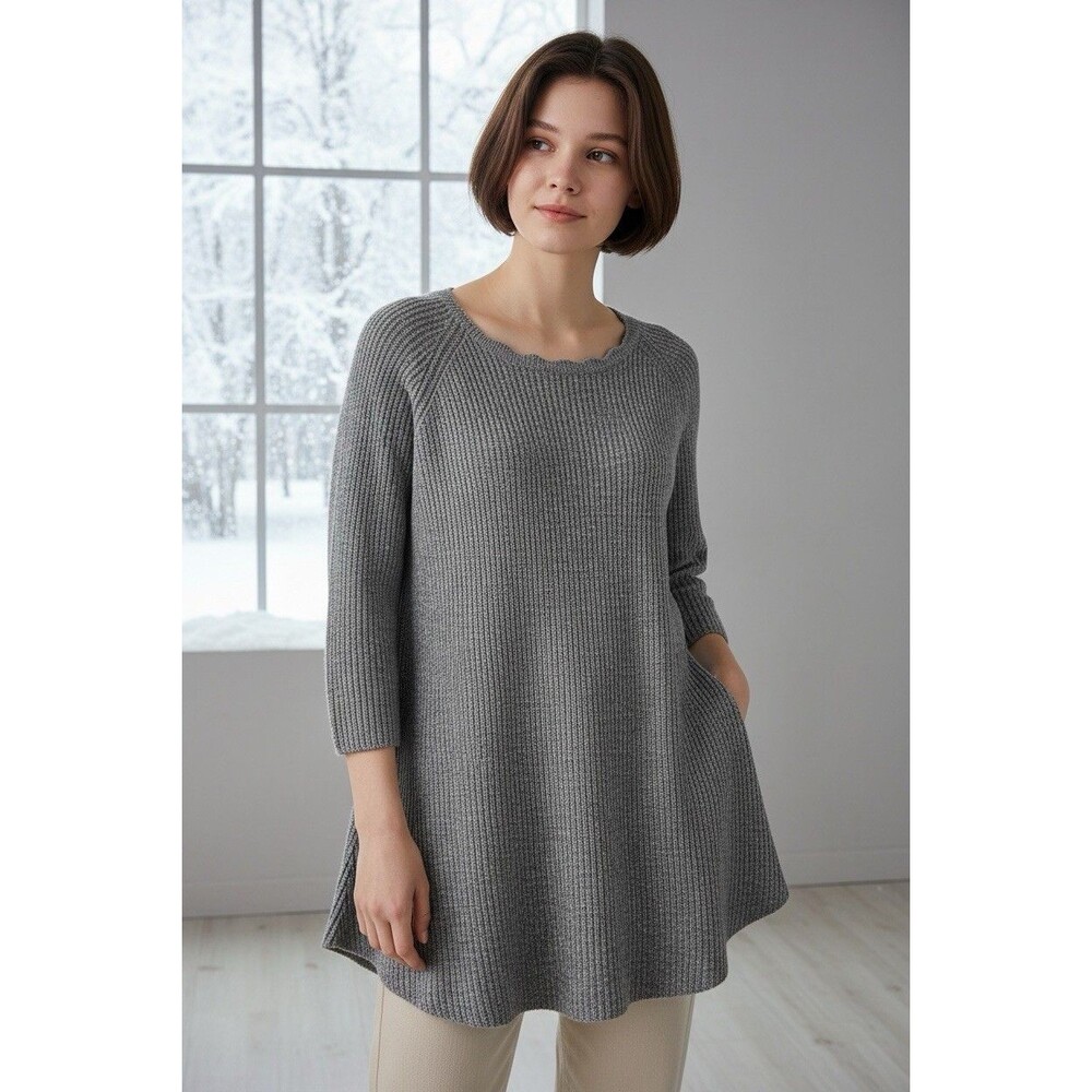 Eileen Fisher NEW ribbed 3/4 sleeve womens sweater Wool, Yak Medium quiet luxury